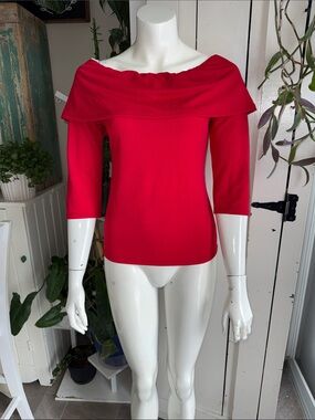 Suzy Shier Off-Shoulder Red Women's blouse long sleeve NWOT small